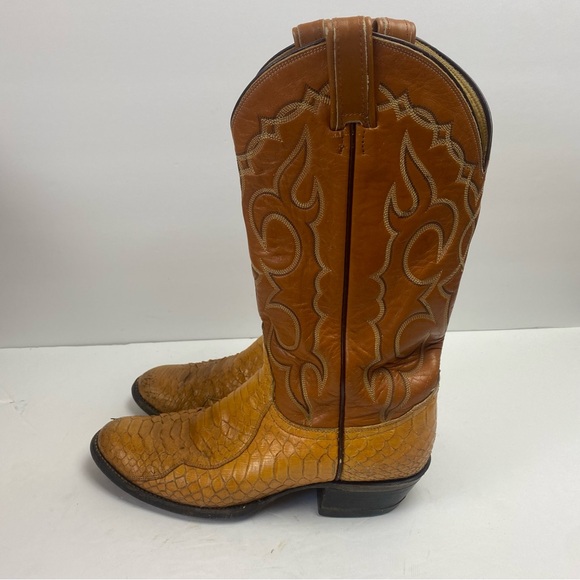 Vintage Tony Lama Brown Tan Snakeskin Python Cowboy Western Boots 0410 8.5B - Picture 14 of 16